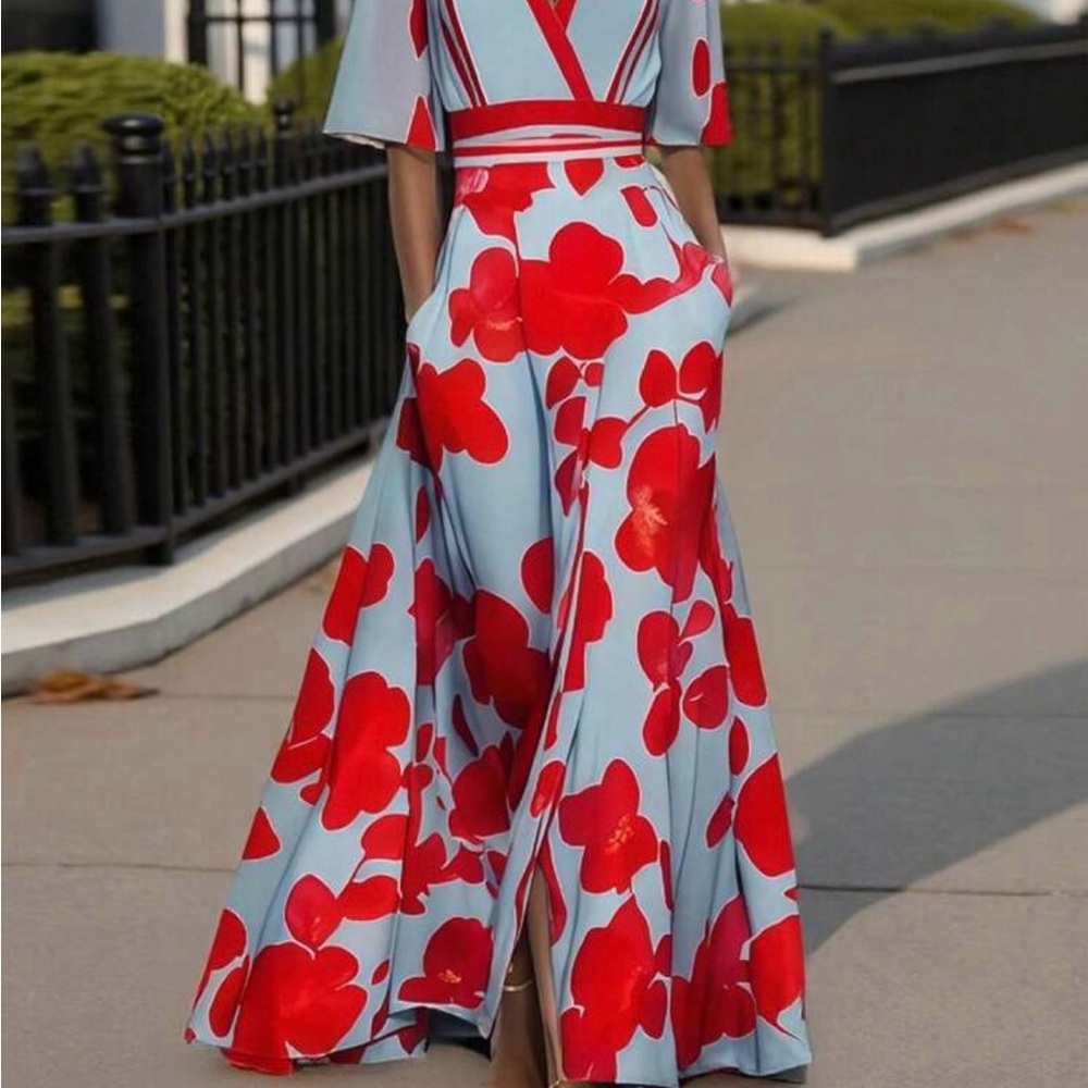 Floral Red and Blue Jumpsuit